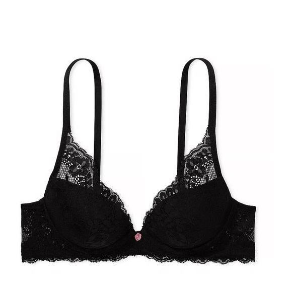 Victoria Secret DREAM ANGELS Lace Lightly Lined Plunge Bra Black Lace NWT - Picture 3 of 12